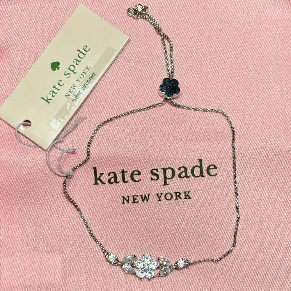 NWT Kate Spade Gleaming Gardenia Flower Slider Bracelet - Picture 2 of 6